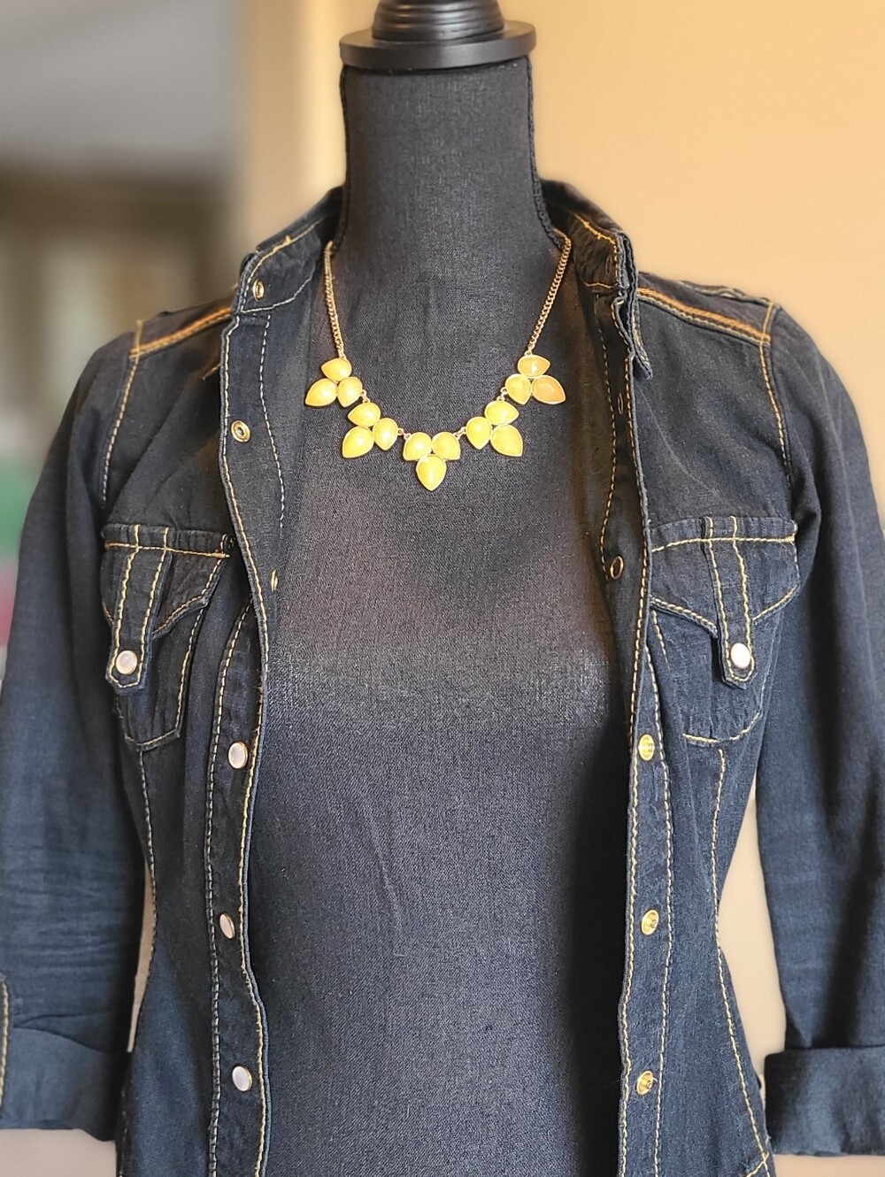 Cookie Lee Yellow Teardrop Bib Necklace with Gold-Tone Accents